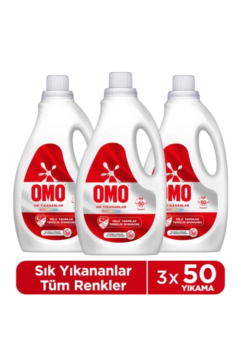 Omo Cold Power مایع لباسشویی مخصوص لباسهای با شستشوی مکرر، برای همه رنگها، ۲۵۰۰ لیتر ×۳
