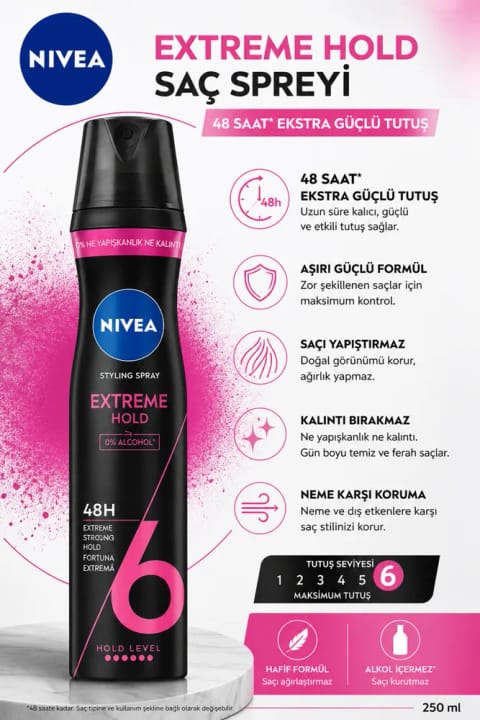 NIVEA اسپری مو با تثبیت فوقالعاده قوی ۲۵۰ میلیلیتر