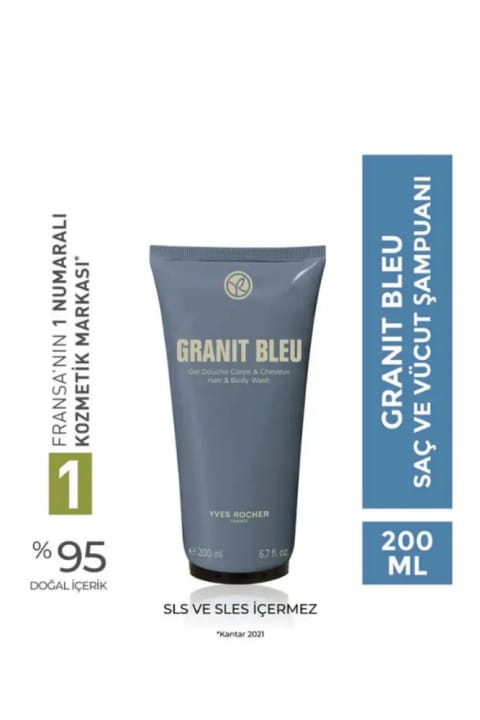 Yves Rocher Granit Bleu Marin شامپو بدن و موی معطر ۲۰۰ میلیلیتر مراقبت مردانه