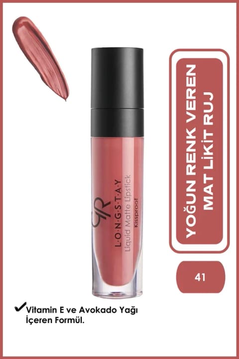 Golden Rose Longstay Liquid Matte Lipstick شماره 41 - رژ لب مایع مات ماندگار بدون پخش