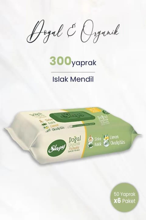 دستمال مرطوب طبیعی و ارگانیک اسلیپی ۵۰ عددی × ۶ (۳۰۰ برگ)