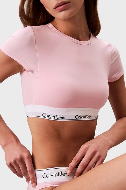 تاپ Calvin Klein مدل اسلیم فیت با لوگو، ترکیب پنبه و Modal، کد LV00QF7213SQL TOP L...