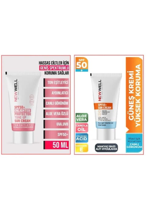 نیو ول کرم ضدآفتاب SPF 50+ آلوئه ورا و تون‌یکننده روشن‌کننده