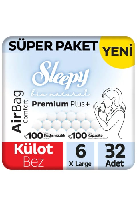 Sleepy Bio Natural Premium Plus Airbag Comfort سوپر پک پوشک شورت سایز ۴ — 6 Xlarge 32