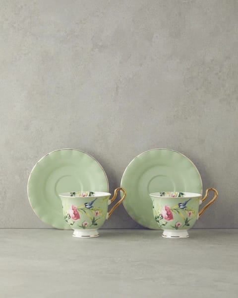 ست فنجان چای ۴ پارچه ۲ نفره Vanilla New Bone China، ۲۲۰ میلی‌لیتر، سبز روشن
