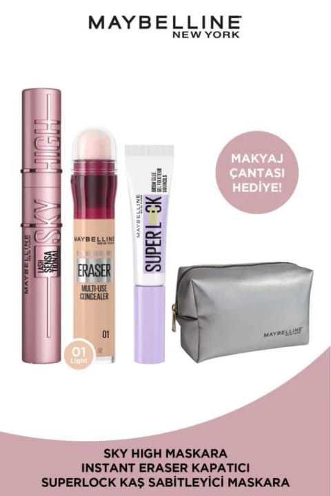 Maybelline New York Sky High ماسکارا و Super Lock تثبیت‌کننده ابرو و Instant E...