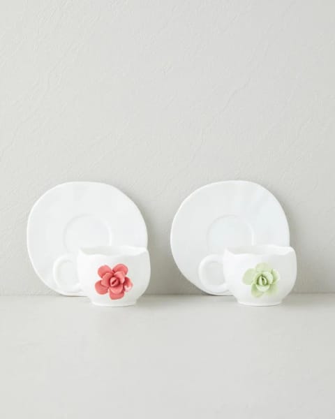 ست فنجان قهوه ۴ پارچه ۲ نفره Rosea New Bone China ۱۰۰ ml صورتی - نعنایی