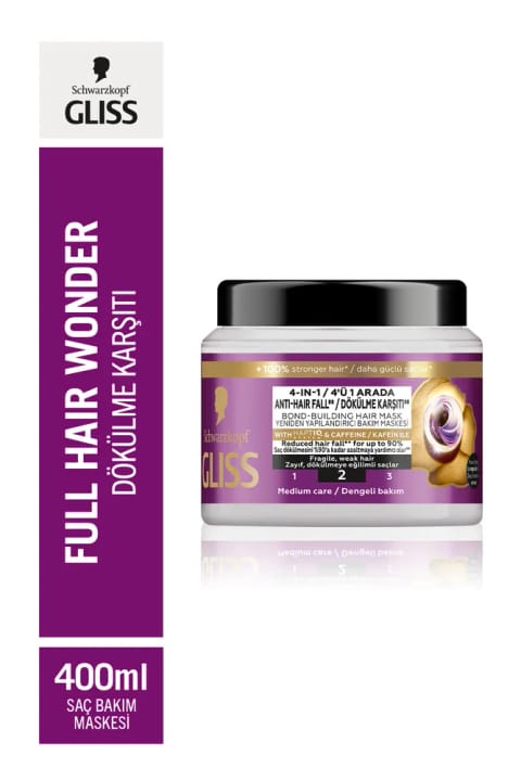 Gliss Full Hair Wonder کافئین و پپتید ماسک مو ضد ریزش 400 میلی‌لیتر