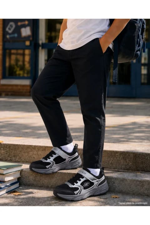 SKECHERS RETRO-GRAPH کفش اسپرت طوسی پسر بزرگ 403857L SLBK