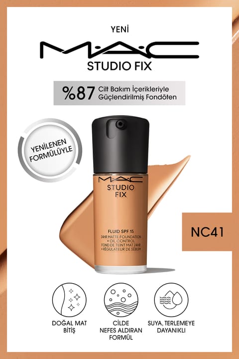فونداسیون مات M.A.C Studio Fix Fluid با ماندگاری ۲۴ ساعته SPF15 - رنگ NC4