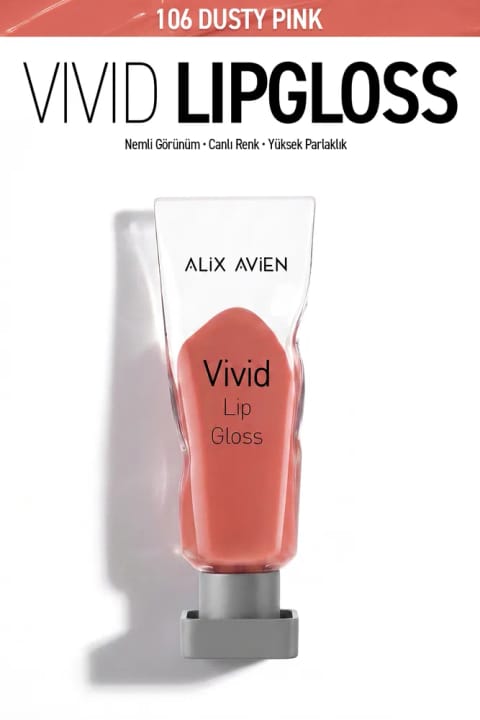 براق‌کننده لب مرطوب‌کننده Alix Avien حاوی Vitamin E با فینیش براق - Vivid Li... — 106 Dusty Pink