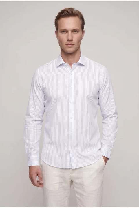 پیراهن آستین بلند راهراه آبی Twn مدل Slim Fit