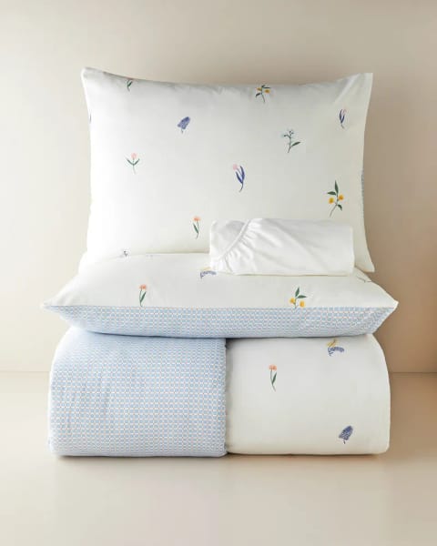 ست روکش لحاف دو نفره با ملحفه Flowery اتوکشی آسان ۲۰۰×۲۲۰ سانتی‌متر آبی - سبز