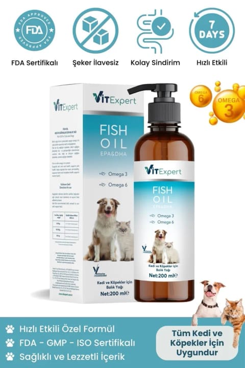 Vitexpert Fish Oil - روغن ماهی برای گربه و سگ امگا 3-6 EPA DHA نروژ...