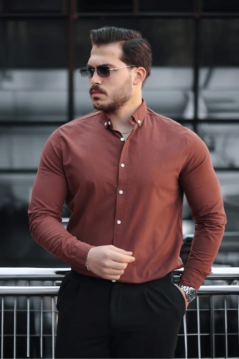 پیراهن مردانه Valiberta York کتان - قهوه‌ای