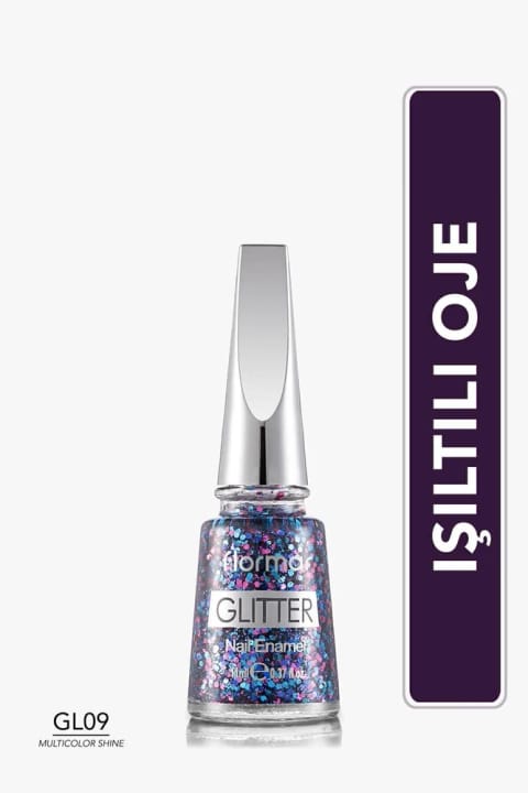 Flormar لاک شفاف با گلیتر غلیظ (بنفش) - Glitter Nail Enamel - GL09 Multicolor