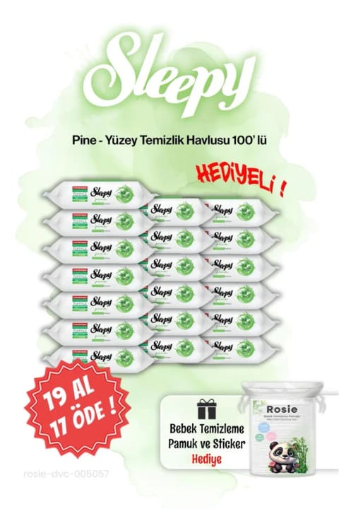 دستمال مرطوب خنککننده کاج Sleepy 100 عددی Pine 19 AL 17 ÖDE و ROSIE