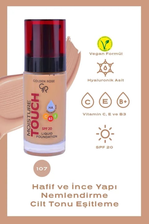 Golden Rose Moisture Touch فونداسیون شماره 107 - مرطوبکننده با Hyaluronic Acid