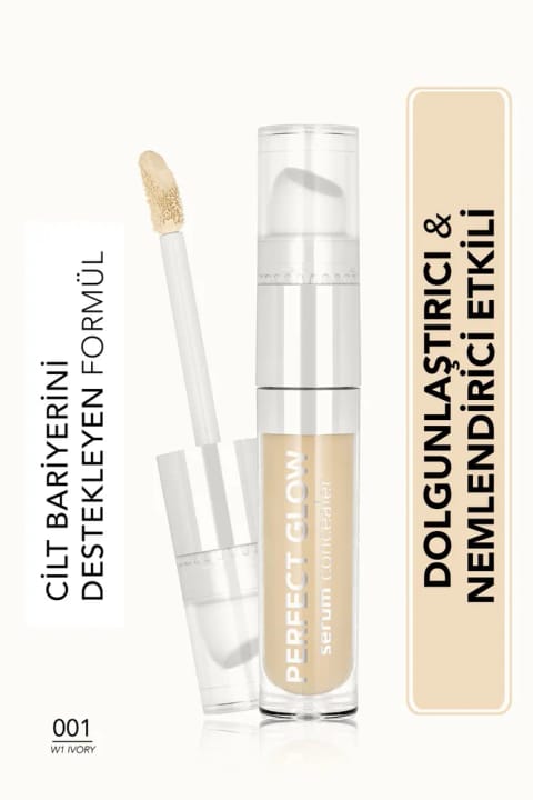 Flormar Perfect Glow Serum مرطوب‌کننده کانسیلر با پوشش بالا و اپلیکاتور اسفنجی — 001 W1 Ivory