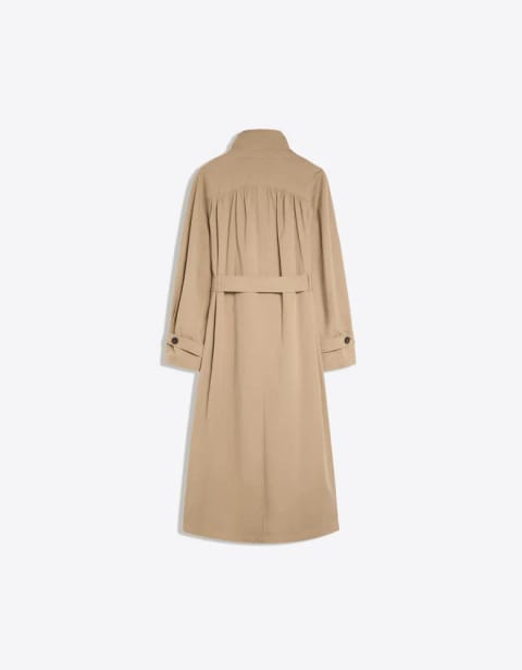 Long trench coat with gathers and belt