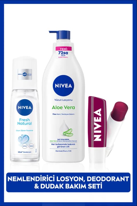 NIVEA ست مراقبت شخصی، بالم لب بلکبری و لوسیون بدن آلوئهورا