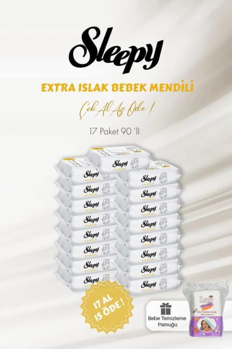 Sleepy دستمال مرطوبExtra مخصوص نوزاد ۹۰ عددی + پنبه بچه