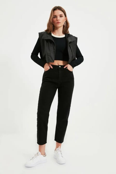 Ramrod Jeans زنانه مشکی مام جینز کش دار