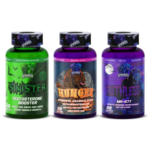 ست ۲ افزایش حجم Grimlabs شامل MK677 Hunger، Sinister Testo Booster و Bulk Mix