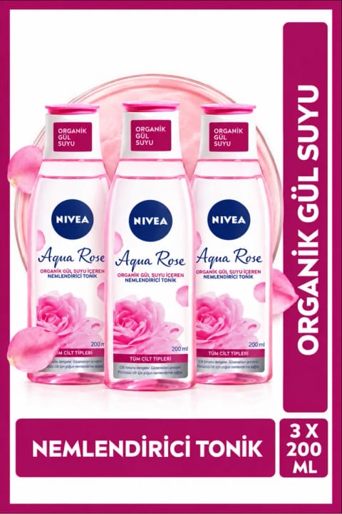 تونر آبرسان NIVEA Aqua Rose حاوی گلاب ارگانیک ۳ × ۲۰۰ میلی‌لیتر