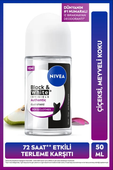 NIVEA زنانه رول‌آن دئودورانت Black&White Authentic 50 میلی‌لیتر