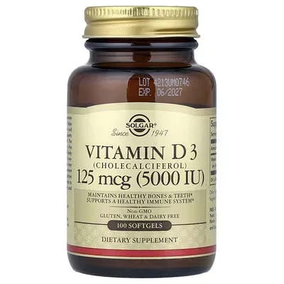 Solgar Vitamin D3 125 mcg 5000 IU 100 Softgels