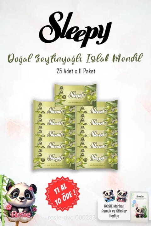 Sleepy 11 AL 10 ÖDE روغن زیتون دستمال مرطوب 25 عددی و ROSIE