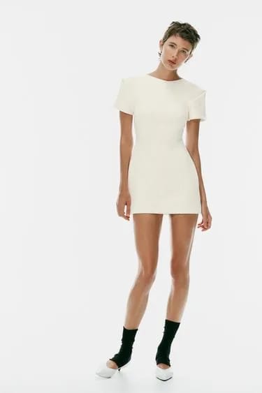 PLEATED SLEEVE MINI DRESS