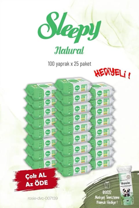 Sleepy 25'li Natural دستمال مرطوب شخصی 100 عددی و Rosie