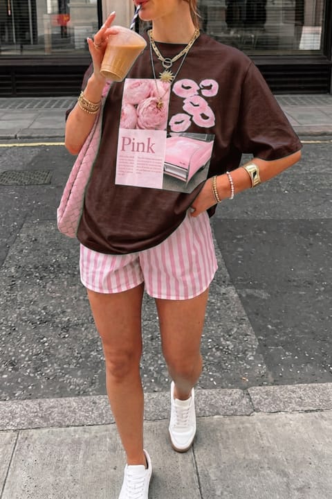 تیشرت طرحدار Vintage Retro Pembe Pink uyguntarz