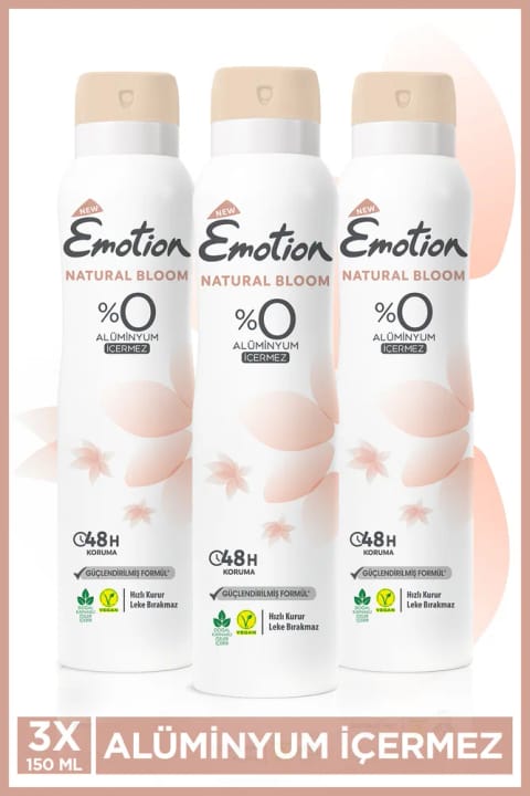 Emotion Natural Bloom دئودورانت زنانه بدون آلومینیوم وگان ۳×۱۵۰ میلیلیتر با خشکشدن سریع