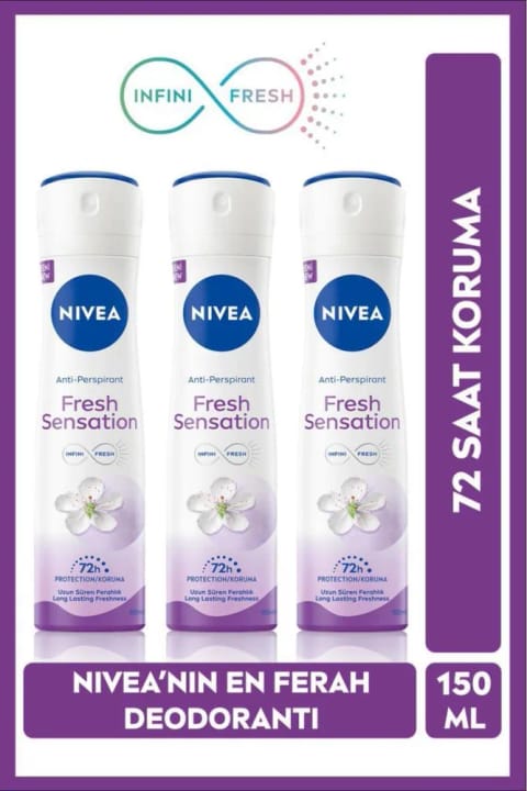 NIVEA دئودورانت اسپری زنانه Fresh Sensation 150ml، ضد تعریق 72 ساعته