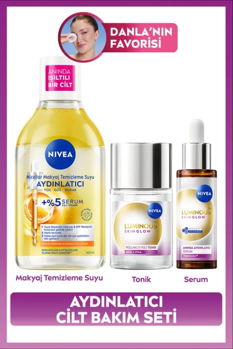 NIVEA روشنکننده ست مراقبت از پوست، سرم مرطوبکننده، تونر، میسلار واتر پاککننده آرایش