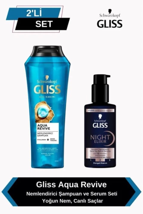 ست شامپو و سرم آبرسان Gliss Aqua Revive – رطوبت intense، موهای شاداب