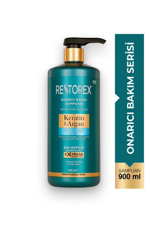 شامپو ترمیمکننده Restorex با Keratin و Argan، 900×5 میلیلیتر – ضد شکنندگی و تقویتکننده