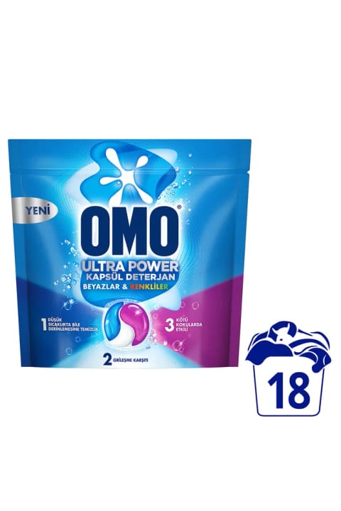 Omo Ultra Power کپسول مایع لباسشویی سفید و رنگی 18 شستشو x1