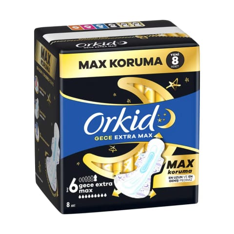 نوار بهداشتی شبانه Orkid Ultra Ekstra چهارلایه Max بسته ۸ عددی