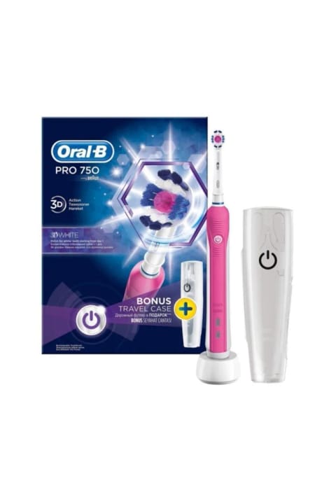 Oral-B Pro 750 3D White صورتی مسواک شارژی + محفظه مسافرتی