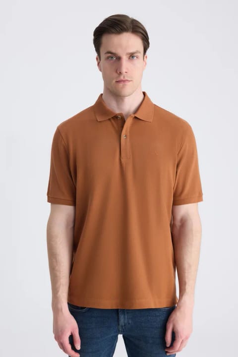 تیشرت D'S Damat مدل Regular Fit با بافت Pike دارچینی، ۱۰۰٪ پنبه