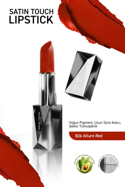 Alix Avien رژ لب نیمه مات بلند ماندگار مرطوبکننده با اثری صاف - ساتن — 826 Allure Red