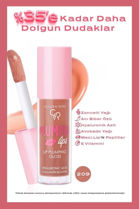 Golden Rose Plumped Lips Lipgloss شماره 209 - با اثر حجم‌دهنده و مرطوب‌کننده...