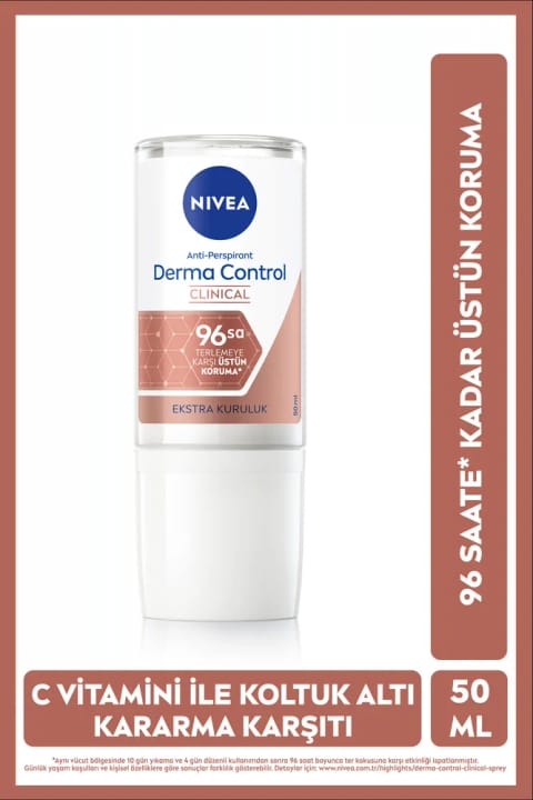 NIVEA رول آن زنانه Derma Control Clinical 50 میلی‌لیتر، محافظت 96 ساعته، ویتامین C