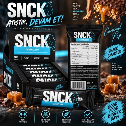 بار پروتئینی Snck مدل Caramel Pop و Fındık Karamel، ۱۲ عددی، ۵۵ گرم