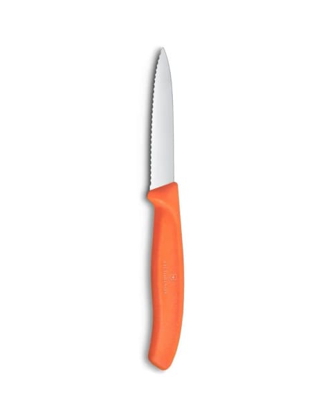 چاقوی پوست‌کن دندانه‌دار استیل ضدزنگ Victorinox مدل 6.7639.C1 سایز 8 سانتی‌متر نارنجی