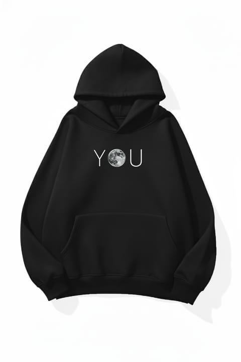 هودی اورسایز یونیسکس uyguntarz طرح You Moon چاپی با بافت نرم و پارچه ۳ نخ